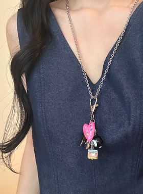 台球爱心吊坠项链女ins高级感
