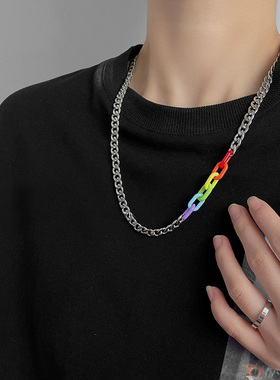 unbeaten彩虹拼接钛钢项链情侣