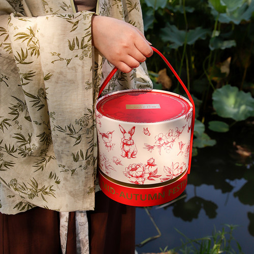 2025新款中秋流心月饼抱抱桶礼盒高档送人包装盒手提礼品盒子空盒 - 图0