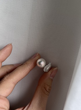 Stella手作 一尾鲸鱼 极光炫彩淡水爱迪生珍珠戒指通体银