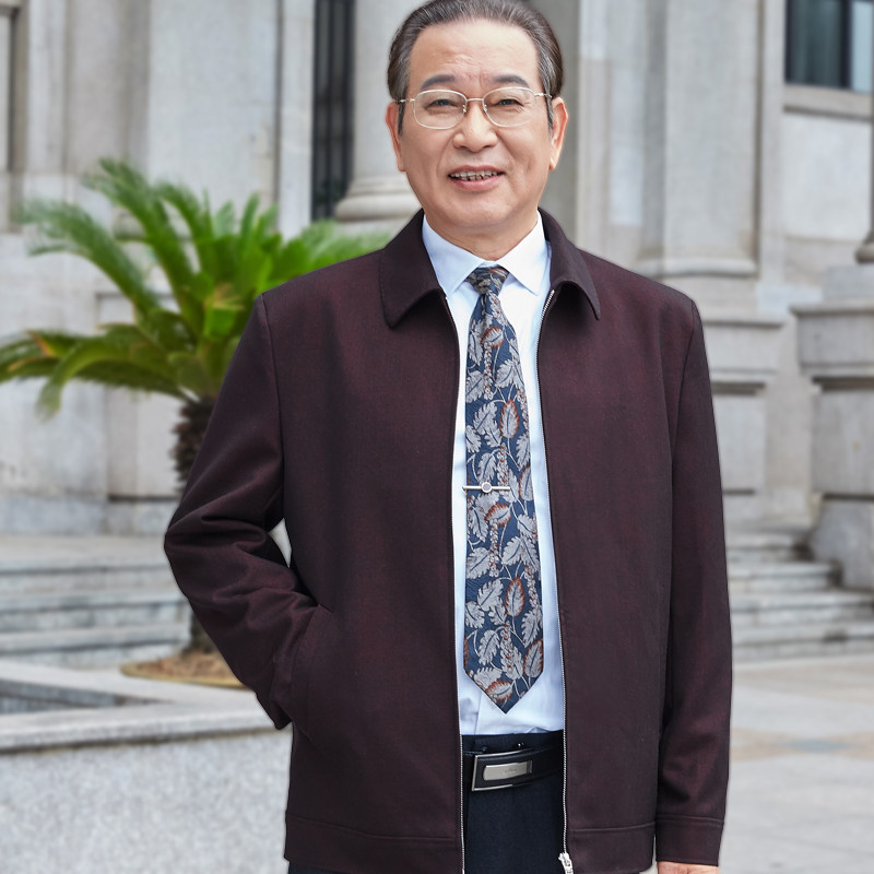 中老年男休闲男装老年人宽松夹克衫 宝士莱尼夹克
