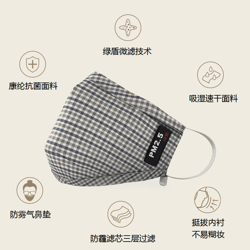 绿盾pm2.5口罩男女秋冬季防雾霾粉尘透气防寒保暖可清洗时尚口罩 - 图1
