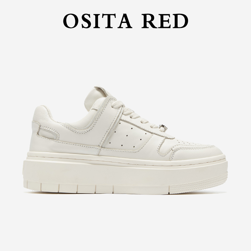 OSITA RED板鞋2024新款春季百搭潮鞋系带内增高6CM松糕跟小白鞋女 - 图0