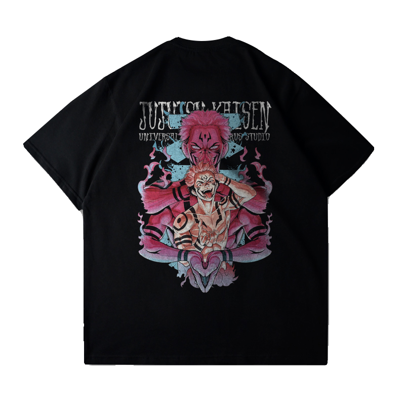 Аниме ко-брендированная футболка с коротким рукавом Jujutsu Kaisen Mantra Back to the cousin, принт на плотной хлопке, свободная футболка