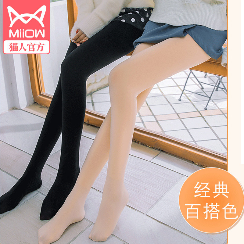 猫人加绒加厚踩脚黑色外穿连裤袜 miiow猫人吉天短袜/打底袜/丝袜/美腿袜