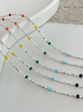 S925纯银爆款彩色豆豆碎银子串珠手链小众设计时尚ins简约款