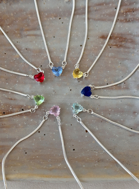 Thecolorsharky925纯银项链女颈链彩色锆石甜美爱心锁骨链吊坠