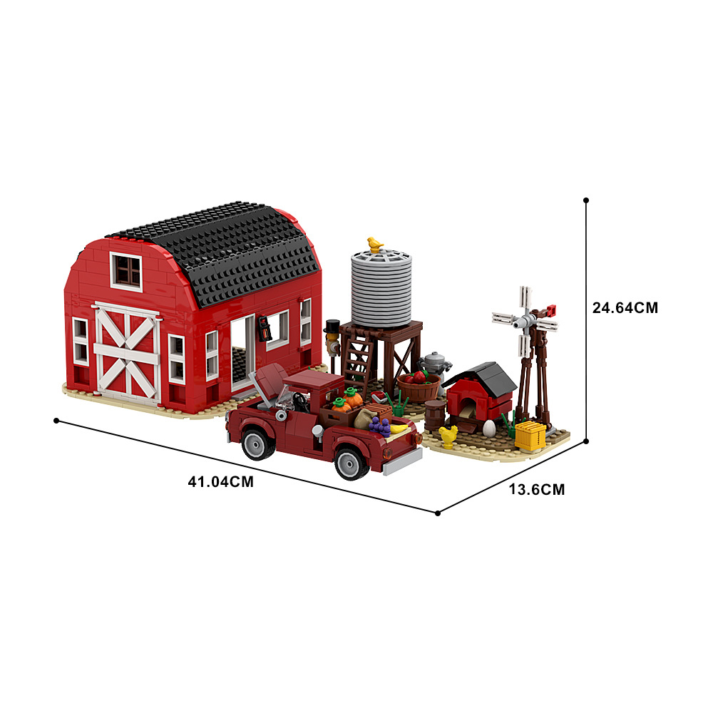 【高零砖件】农场场景农庄谷物仓农用卡车鸡舍MOC拼装积木玩具