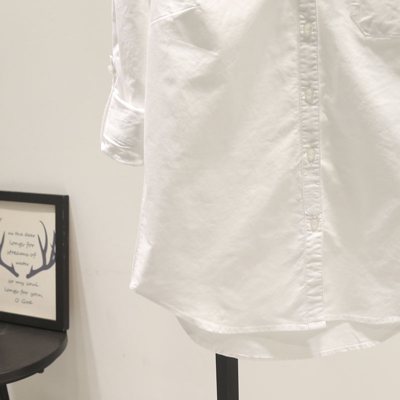 基础款百搭显瘦打底白色衬衣女春秋冬翻领长袖简约单口袋衬衫女 - 图1