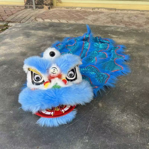 包邮儿童舞狮玩具塑料版耐摔醒狮羊毛狮头幼儿舞台表演道具狮鼓 - 图2