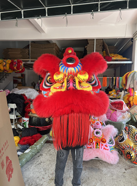 新款成人双人舞龙舞狮道具舞狮服装狮子头表演服羊毛南狮醒狮