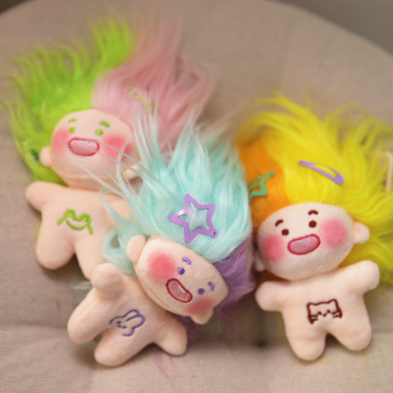 棉花糖缺牙棉花娃娃炸毛蓝发玩偶白发娃娃钥匙扣书包挂件三福同款 - 图1