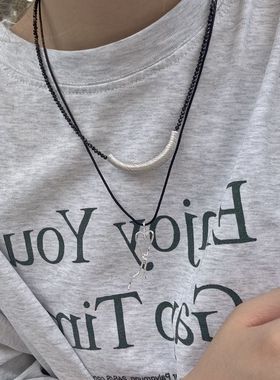 天然黑尖晶999足银弯管男女项链