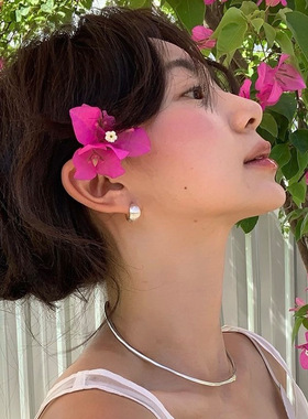 小众设计贝壳纹路素圈耳扣女银针