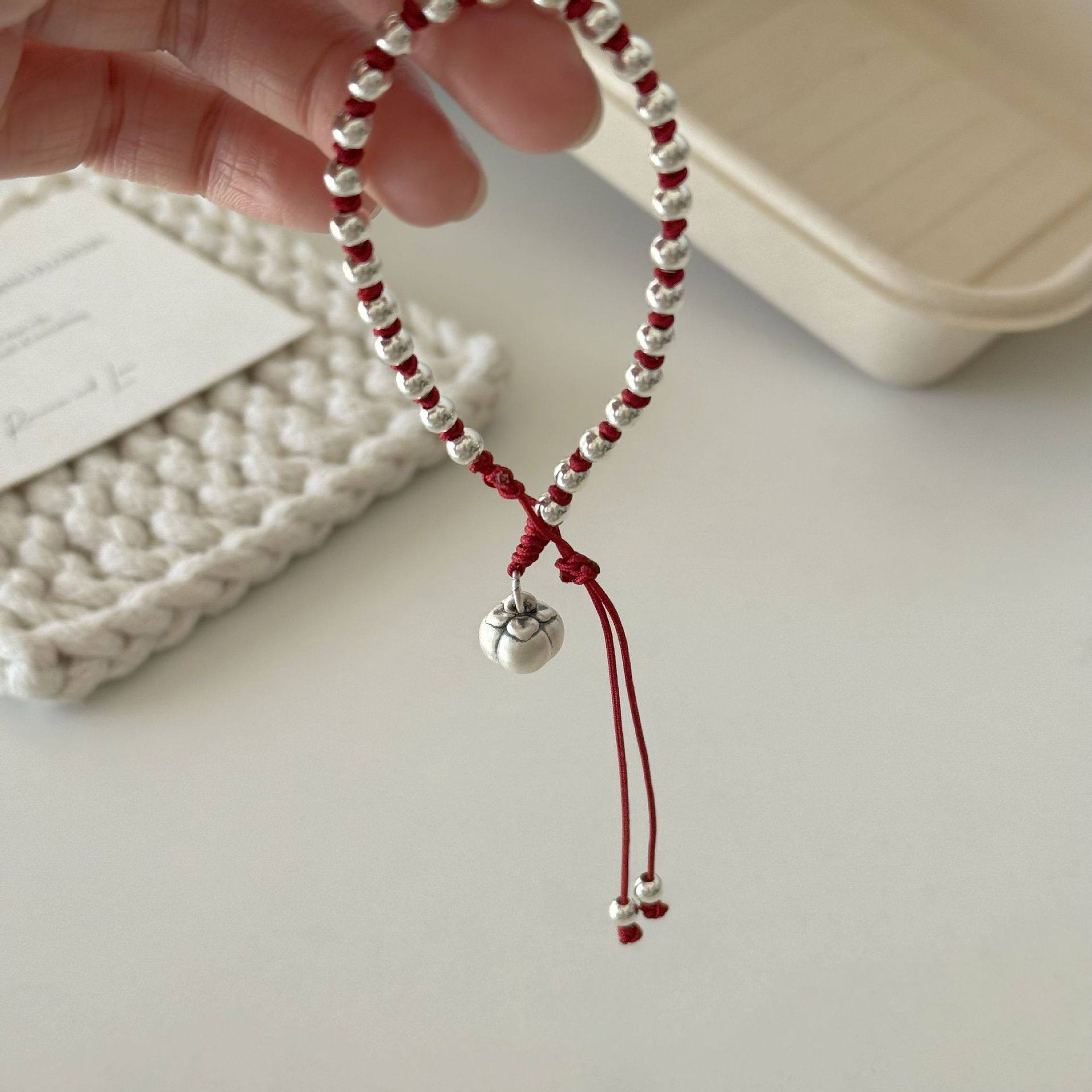 S925纯银柿柿如意足银圆珠红绳手链女转运招财平安叠戴手绳礼物,淘宝优惠券,粉丝福利购,淘宝优惠卷