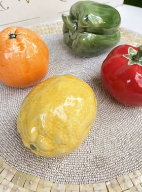 圻诺家 微瑕疵陶瓷仿真蔬菜水果摆件番茄柠檬装饰拍照道具摆设