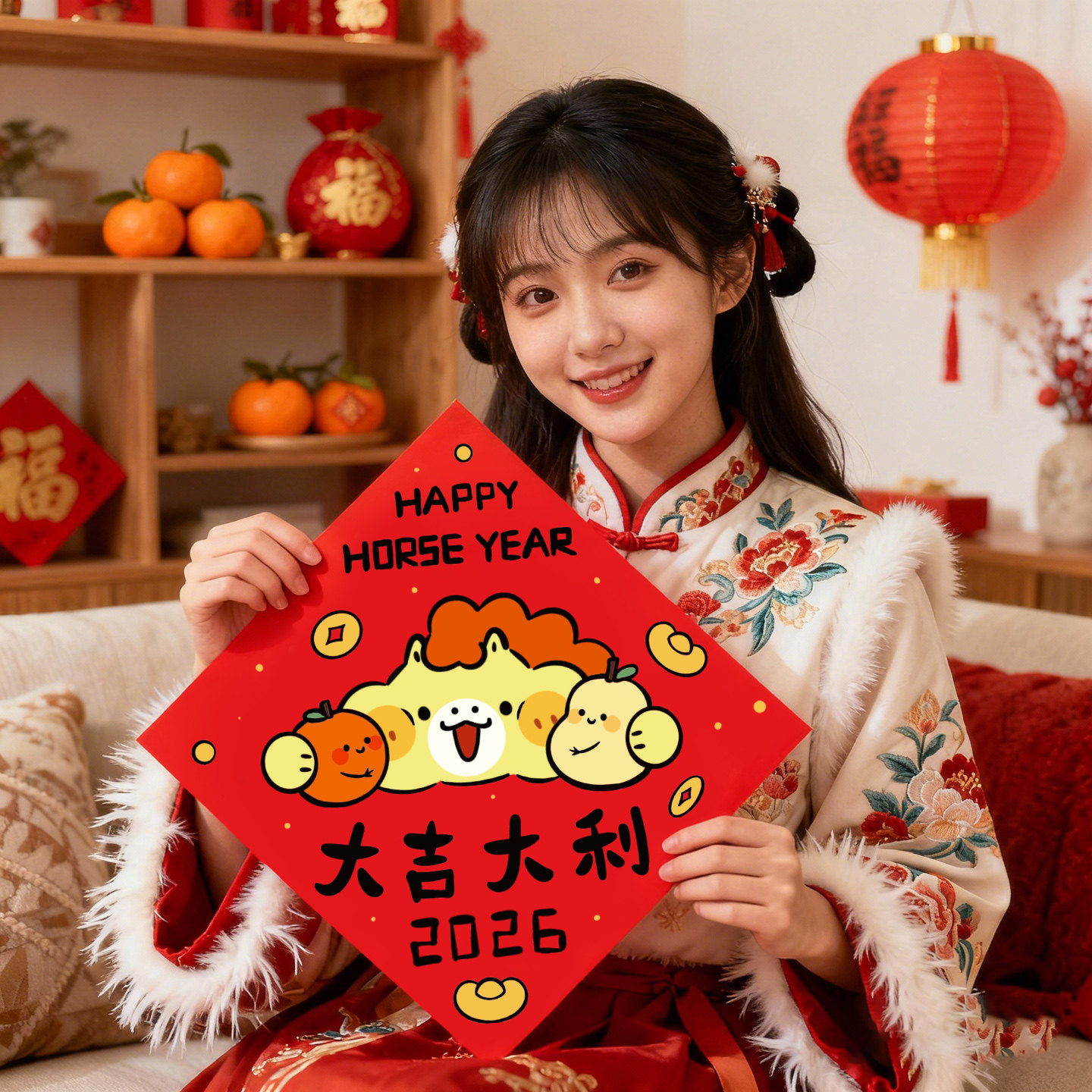 2026新年卡通福字入户门贴过马年新年装饰拍照道具春节氛围布置品,淘宝优惠券,粉丝福利购,淘宝优惠卷