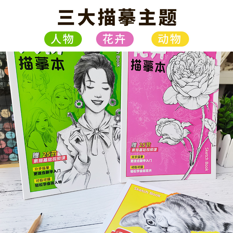 花卉动物人物 描摹本 基础素描入门 赠视频教学 临摹画集 生活速写教程 画画自学入门零基础 铅笔画针管笔钢笔 描红画本线描素材 - 图3