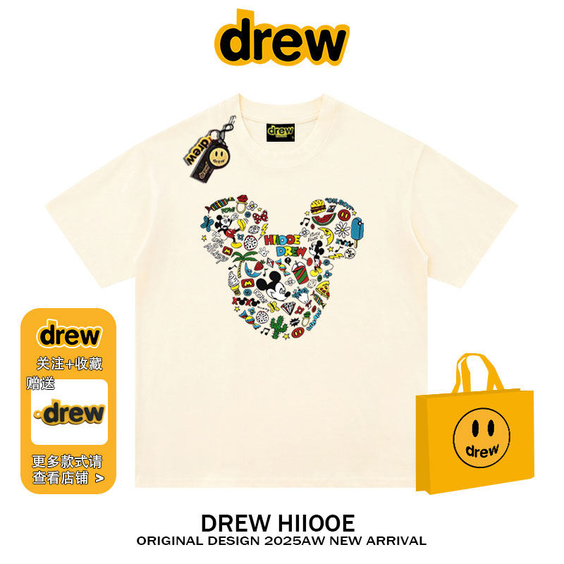 drew美式潮牌卡通米奇印花短袖t恤男女夏季新款纯棉宽松情侣上衣