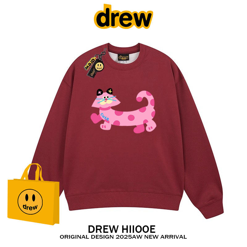 drew美式潮牌卡通可爱猫咪圆领卫衣男女秋冬加绒宽松休闲情侣上衣,淘宝优惠券,粉丝福利购,淘宝优惠卷