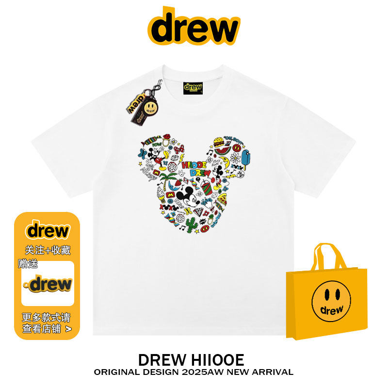drew美式潮牌卡通米奇印花短袖t恤男女夏季新款纯棉宽松情侣上衣