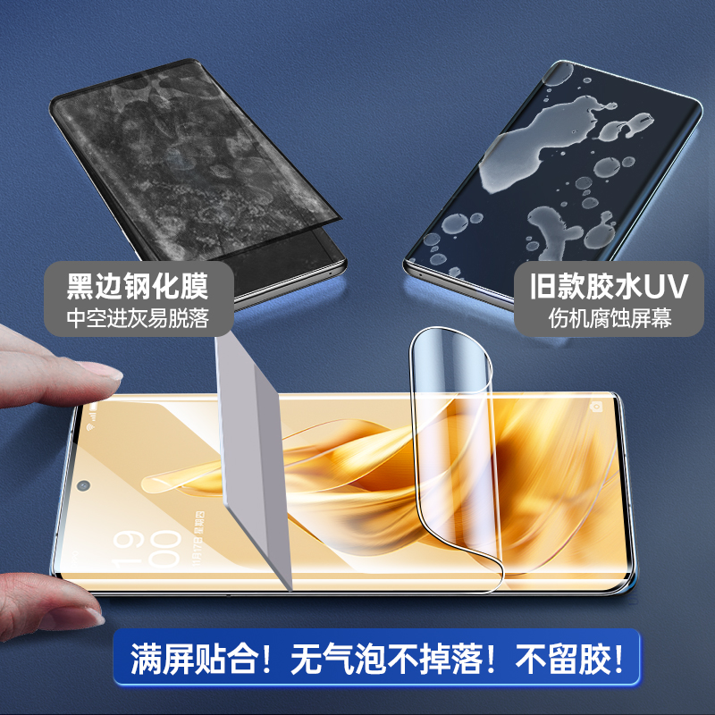 适用opporeno9手机膜9pro水凝膜pro+钢化膜适用oppo/reno新款9全屏por曲面全包软膜全胶全覆盖防摔保护贴膜＋ - 图3