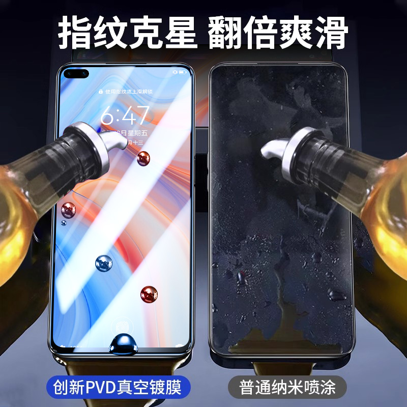 适用opporeno4钢化膜适用oppo/reno4se手机膜全屏覆盖5g版高清防指纹opp0pp0ppo护眼抗蓝光防摔防爆保护贴膜