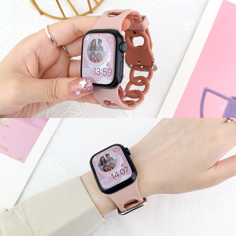 适用applewatch8苹果手表表带Ultra新款iwatch硅胶运动透气甜甜圈se镂空女生可爱百搭45mm夏季创意小众41配件-图0