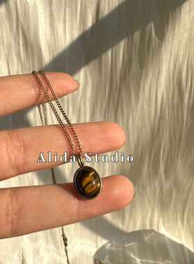 ALIDA钛钢圆珠链天然虎眼项链