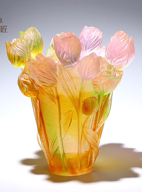 淄博古法琉璃郁金香花瓶摆件｜