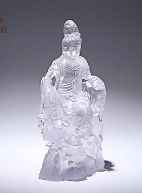 琉璃水月自在观音摆件手工禅意