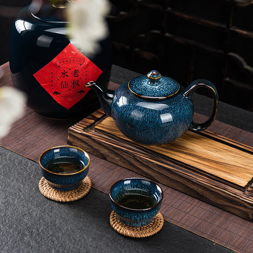 陶瓷茶壶单壶窑变凉水壶家用泡茶壶一壶两杯大容量提梁壶日式茶具 - 图0