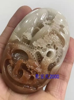 文玩仿玉石把玩盘玩男女天然新疆和田玉糖白玉精雕意境山水手把件