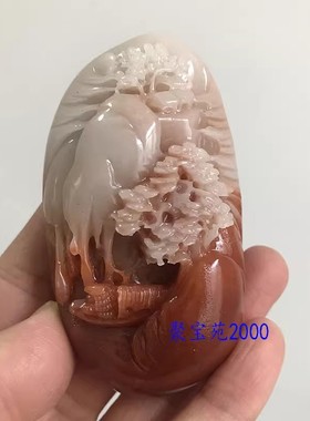 糖玉文玩把玩籽玉盘玩件仿玉石风景把件新疆和田玉精雕山水手把件