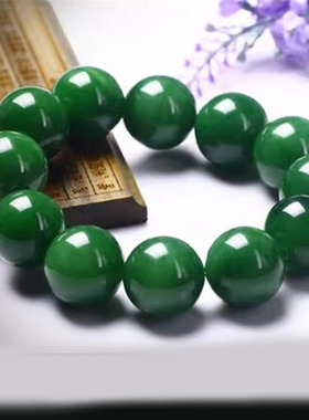 菠菜绿和田玉碧玉色男女士手饰玉石圆珠手串天然台湾青玉圆珠手链