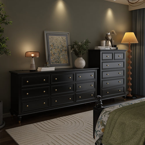 轻奢美式黑色五六七八九斗柜现代简约抽屉柜客厅收纳柜卧室储物柜 - 图0