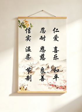 新中式禅意书法山水卷轴挂画