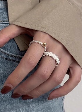 闪闪褶皱面戒指女ins2026年新款潮小众设计感简约食指戒开口指环