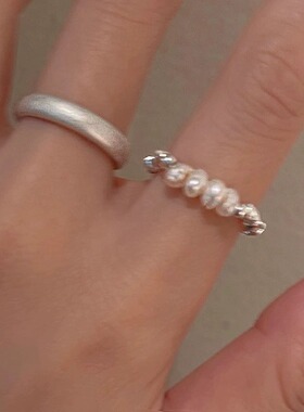 珍珠碎银子戒指女ins潮小众设计感简约时尚个性冷淡风可调节指环