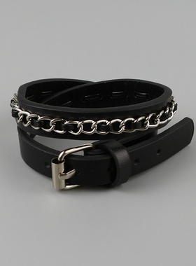 y2k皮质赛博朋克风手链小众黑色配饰街舞嘻哈手环手圈项圈2025新