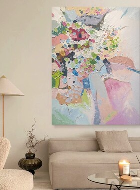 设计师手绘入户玄关装饰画现代简约轻奢客厅沙发背景抽象肌理油画