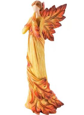 跨境独立站款跪地秋日天使树脂工艺品枫叶天使摆件桌面摆饰