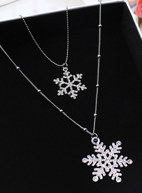 满钻雪花双层长款挂件装饰项链