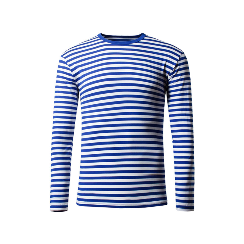 蓝白条纹丝光棉海魂衫男款针织衫 星期悦T恤