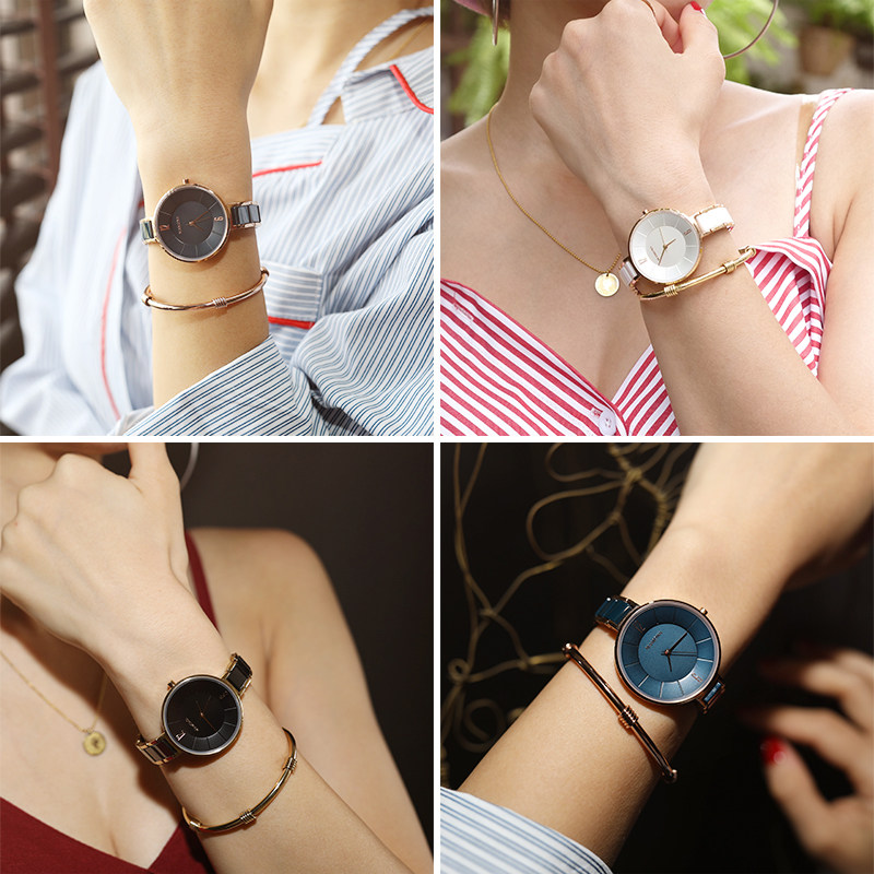 米纳女正品时尚防水ins风石英表 米纳手表国产腕表