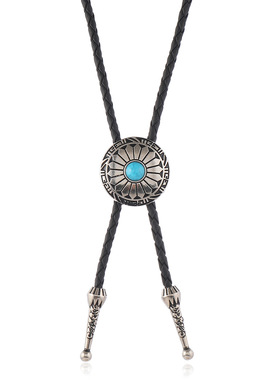 简约新款波西米亚风绿松石花型吊坠波洛领结饰扣可调节项链领带