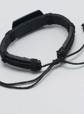 欧美朋克风男士皮革手环 黑色狼头手链 多层编织手环皮绳礼品促销