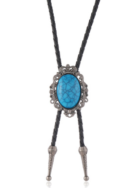 简约新款波西米亚风绿松石吊坠波洛领结饰扣可调节长款项链领带