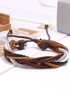 手工编织手链情侣牛皮手环百搭
