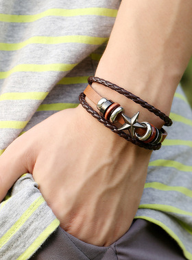 手工手链牛皮饰品复古